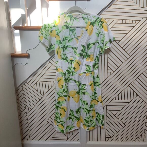 Loft Lemon Flutter V-Neck Pocket Dress NWT - Picture 6 of 8